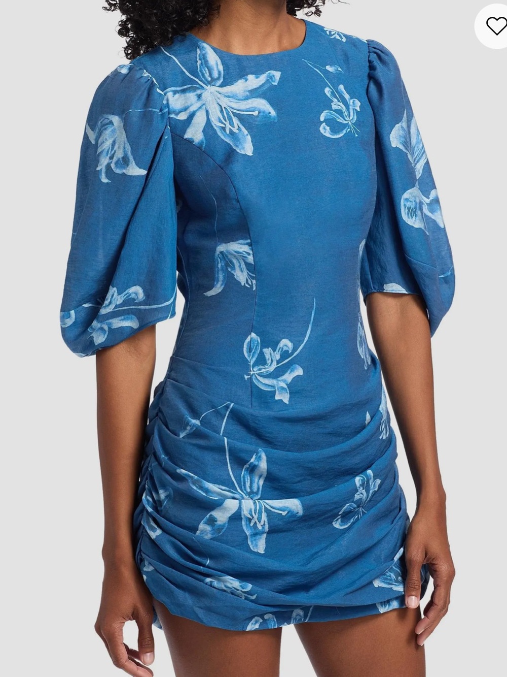 AMUR Isola Draped Floral Mini Dress Women’s 4 Blue Puff Sleeve NWOT